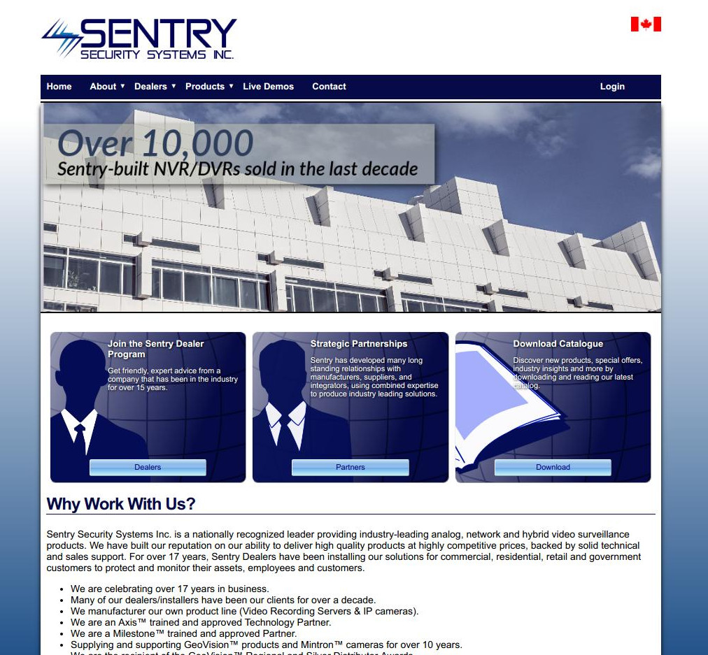 Sentry Security Systems Inc. Cart, Chat, New Site